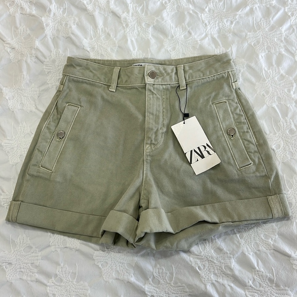 Zara Sage Green Denim Shorts size 4